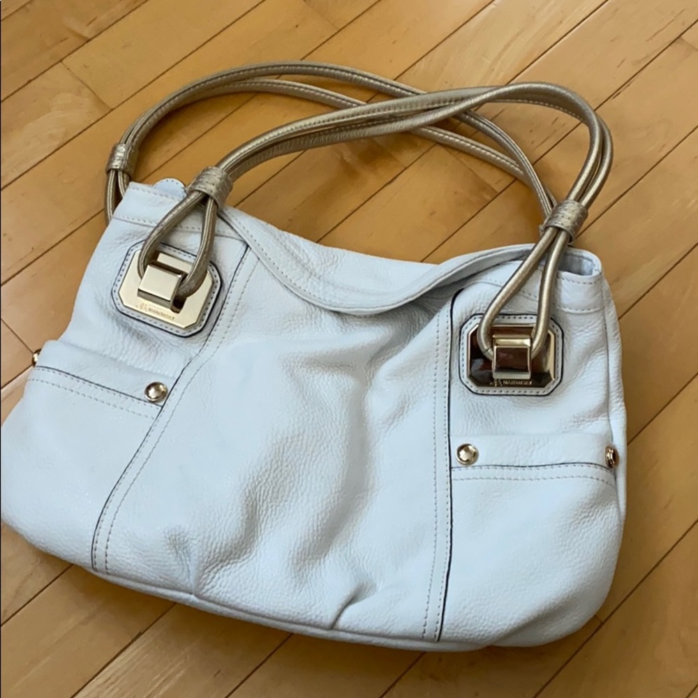 White Soft Pebbled Leather B Makowsky Tote Bag